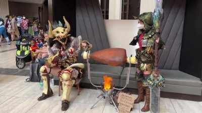 Come get your stamina UP! We’ll save you a slice (Our bone armor / pukei armor cosplay + meat roast)
