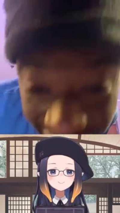 The joke is that Ninomae Ina'nis has a massive forehead.