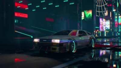 Cyberpunk DeLorean Night City Drive by Visualdon