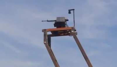 An automatic 11 meters tower trailer armed with a DShK machine gun used by an iraqi federal police.