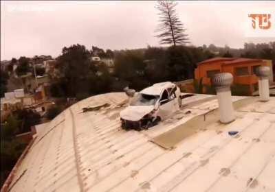 Quadcopter reenacting a car accident.