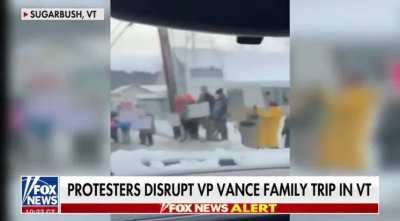 JD Vance is met with protestors when he arrives to his ski vacation