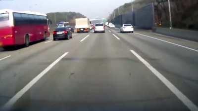 Car retaliates by brake checking a bus and see what happens in the end