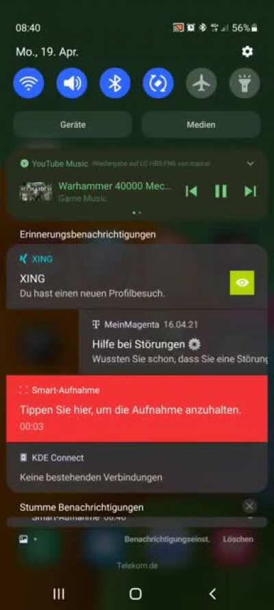 Arschlochgestaltung: Benachrichtigungen von der Telekom App sind nicht löschbar. Man muss die App öffnen.