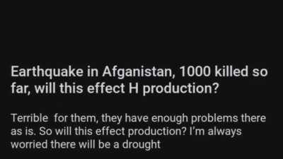 oh no, an earthquake in Afghanistan, what could possibly be more worrying than that?