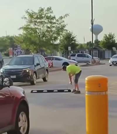 Home Depot installs parking curbs instead of speed bumps.
