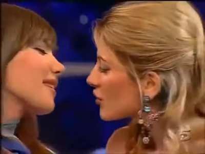 Celia Blanco Kiss Cute Girl Live on Spanish Tv