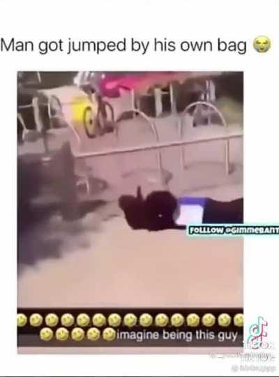 Kid gets jumped by own bag