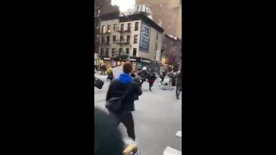 Manhattan, today, woman in BMW plows through BLM protesters.