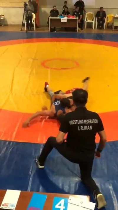 Backflip single leg defense to pin.