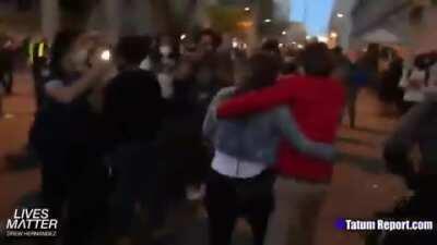 A group of Antifa terrorists harass a White conservative woman at the DC rally