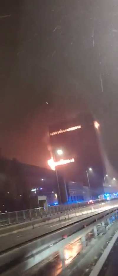 Vjesnik Tower in Zagreb, Croatia currently on fire 17.11./18.11.2025.