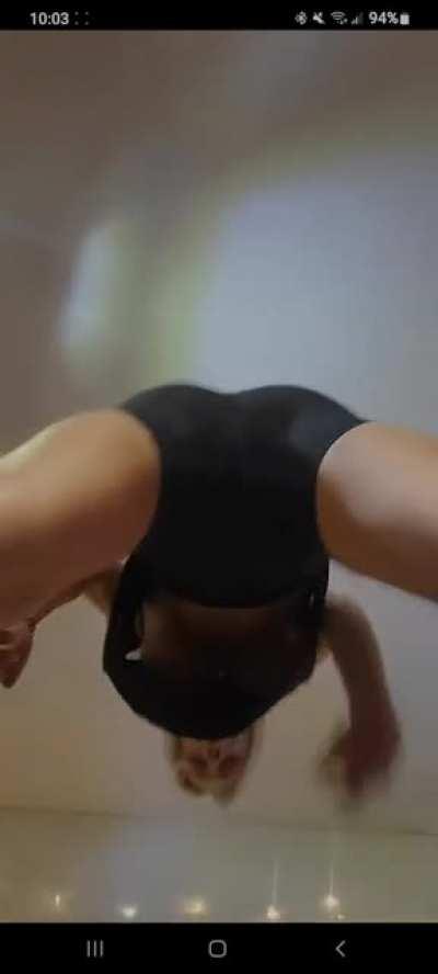 Squats over the camera