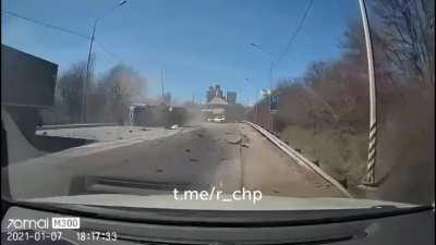 19 year old Lada Kalina driver dies after crashing into a truck head-on 