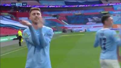 Aymeric Laporte's celebration after he scored against Tottenham.