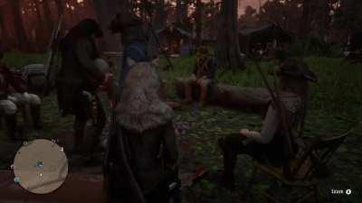 Enjoying a nice campfire with random posse, til your friend starts playing with shine