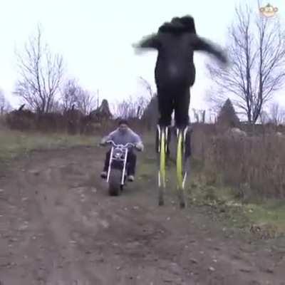 Jumping over a motorcycle