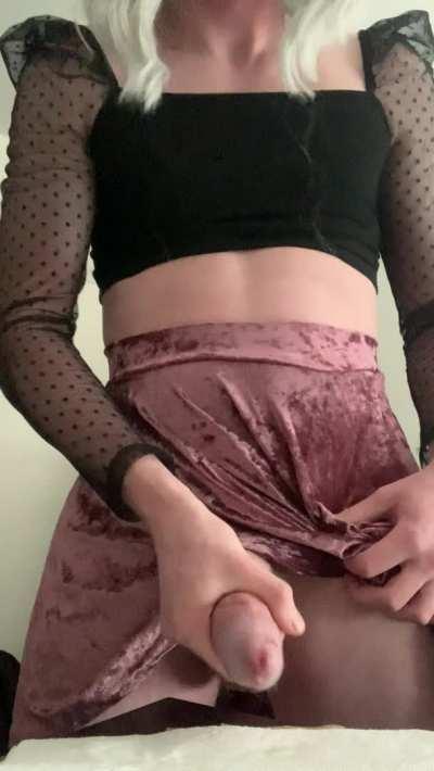 Would you swallow this cum from under my skirt?
