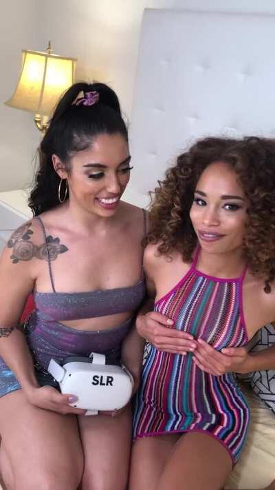 BTS with HOT babes Cecilia Lion & Vanessa Sky┃80's themed threesome shoot for SexLikeReal.com VR scene