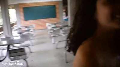 Colombian amateur walks her campus naked when she thinks it's safe, very embarrassed when she's caught nude by a guy