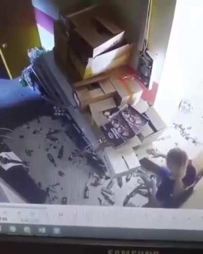 Get me that bottle from the top shelf in the back room.