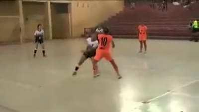 Soccer player gets tripped and kicked in the face by opponent
