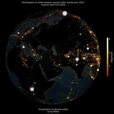 Every Earthquake in the last year (depth not to scale)