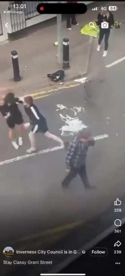 Inverness street fight. Blonde girl can do it.