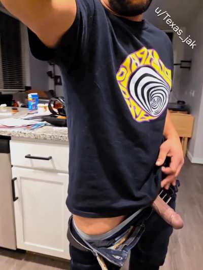 It's impossible to hide this big cock under my clothes