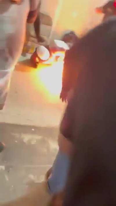 The 'flaming crotch' wrestling move doesn't go as planned.