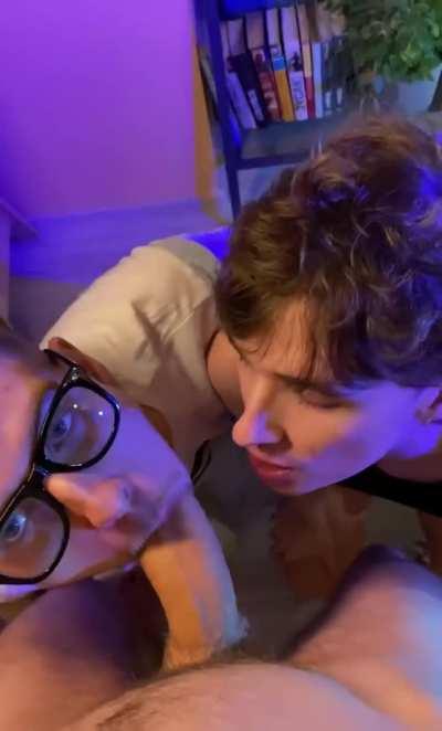 Gay Threesome Blowjob Double Blowjob Cock Worship Cock Milking Big Dick Monster Cock Thick Cock Kissing Porn