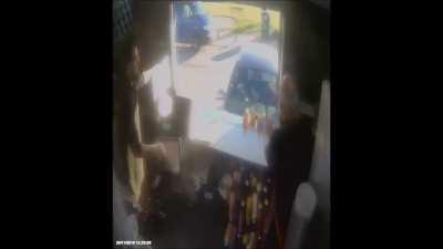 The driver got his foot caught by his brake and couldn't slow down