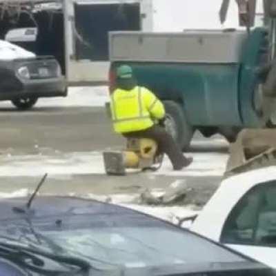 Construction workers having fun