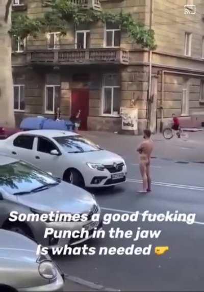 HMFT after I piss off guy in a car, naked