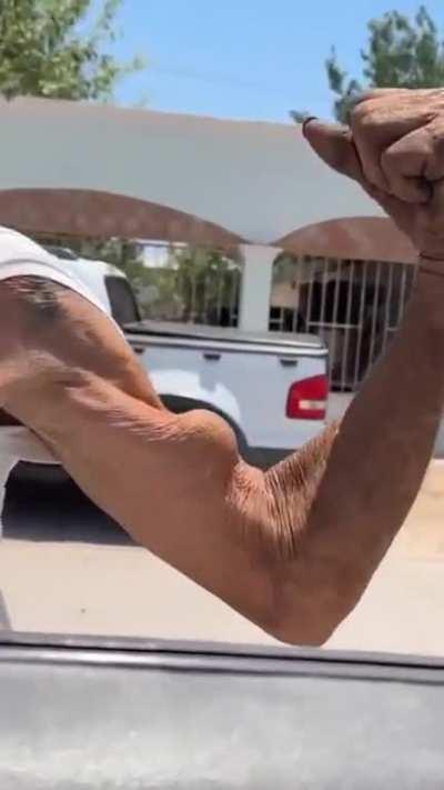 Showing off after the first day at the gym