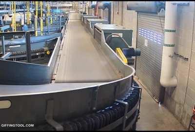 Kid runs past security and jumps onto the luggage conveyor belt