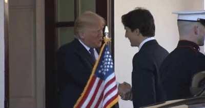 Remember the infamous Trump pull-in handshake? He immediately stopped doing this after Trudeau showed him how weak he actually is.