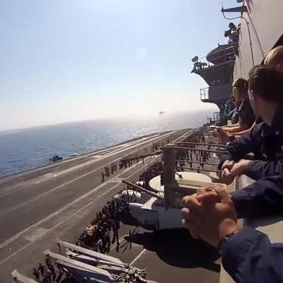 Insane F-18 Sonic Boom past an Aircraft Carrier