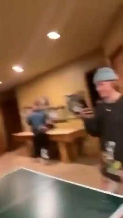 Playing beer pong with your face on the world's strongest ping-pong table