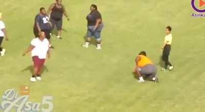 Plus size women playing a football match to encourage weight loss in Ghana.