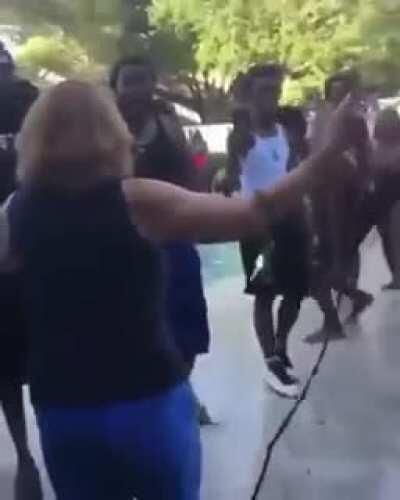 Imagine thinking it's cool to slam an old lady and throwing her into pool