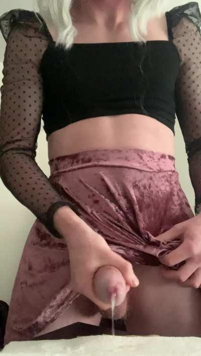 Would you swallow this cum from under my skirt?