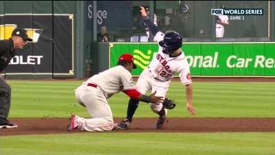 [Highlight] [Highlight] Jose Altuve steals second, call on the field is safe, and confirmed after replay review.