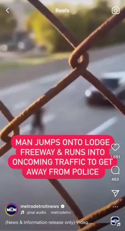 Detroit man runs across highway to (unsuccessfully) evade police
