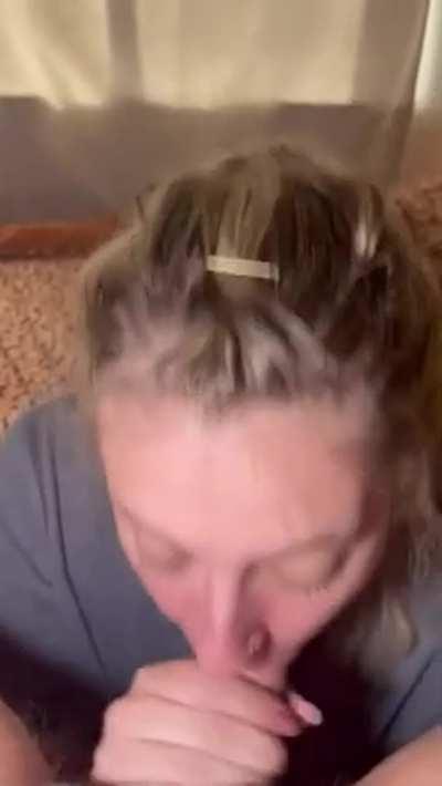 Blonde milf sucking and stroking me off until i burst on her face