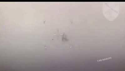 The moment of the strike on the tavrida oil tower, presumably by the Neptune missile.