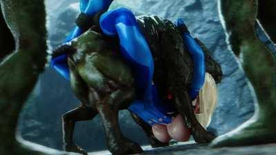 Samus Aran, the most prominent bounty hunter in the galaxy... Until she is stripped of her suit and morphs into a bottom-rate ball drainer for her targets four-legged friend. [noname55]