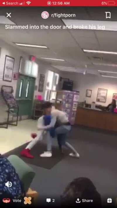 Dude got slammed into the door and broke his leg (was posted here months ago but they deleted it)