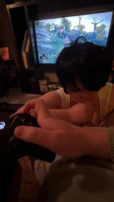 My boyfriend is trying to play all of Elden Ring while I suck his dick.