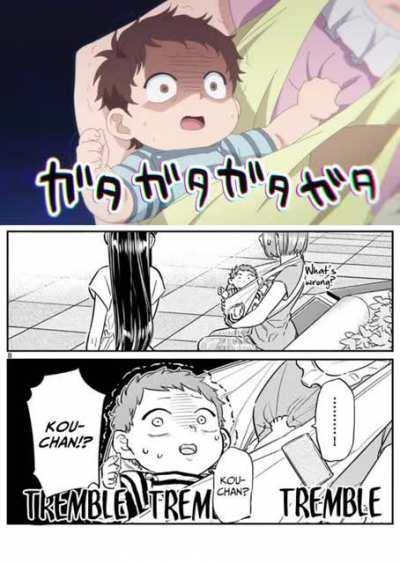 Komi-san at the library (anime and manga side by side)